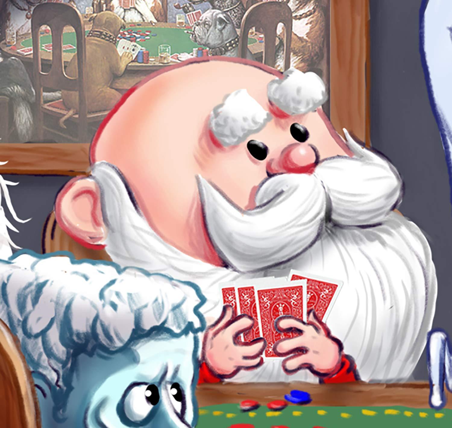 Generic Christmas Characters Playing Cards: Holiday Characters meet Dogs Playing Poker Cartoon Signed Print Wall Art, Southworth Heavy Linen Paper