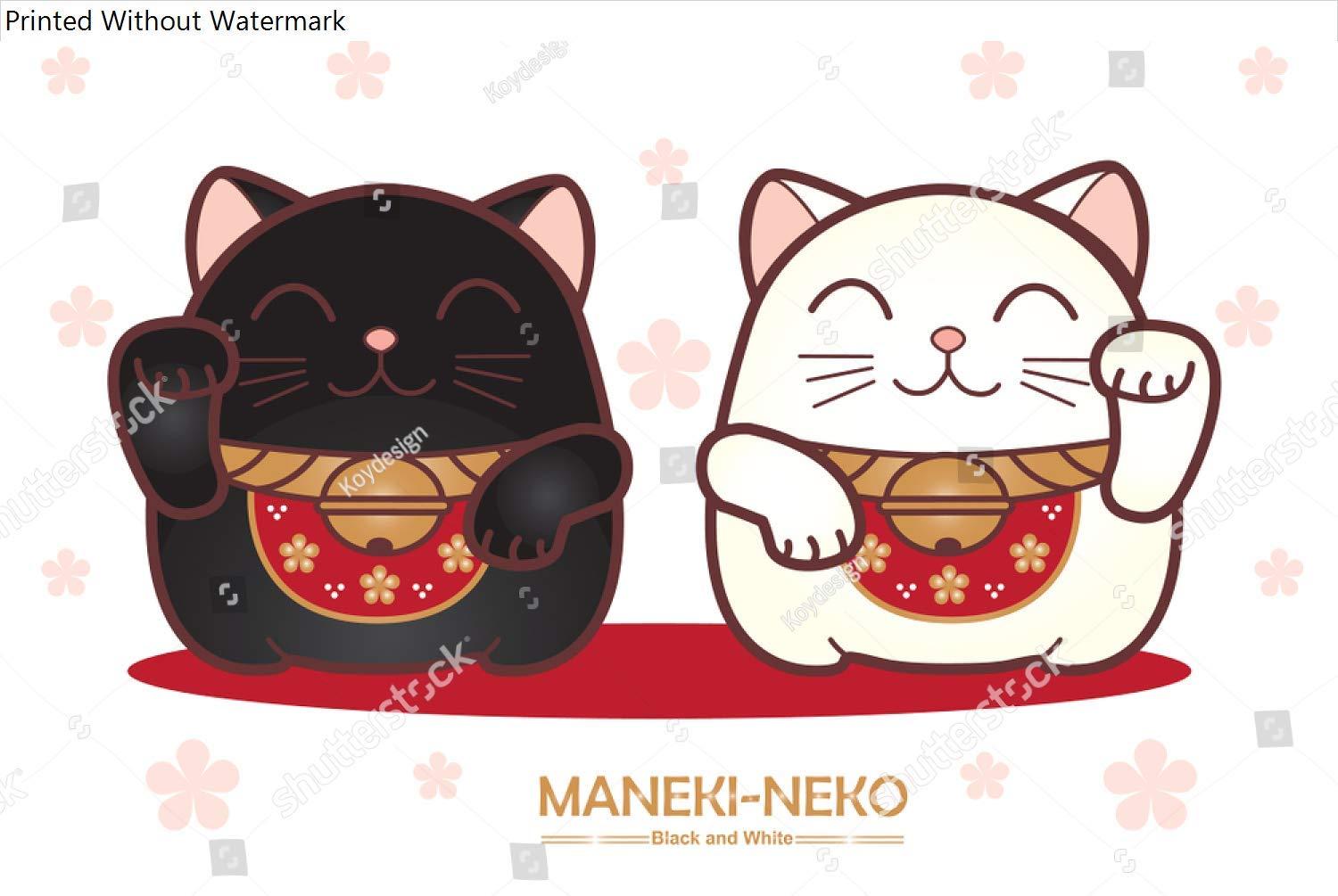 HardPress HardPress Wall Art Poster Print of Black and White Lucky Cats. Japanese Lucky Cat. Maneki Neko. Cute Cat.