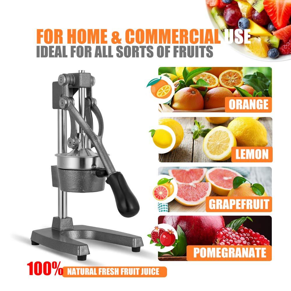 Gowintech Gowintech Commercial Heavy Duty Cast Iron Hand Press Manual Orange Citrus Lemon Lime Grapefruit Pomegranate Fruit Juice Squeezer Machine with Stainless Steel Cup Grey