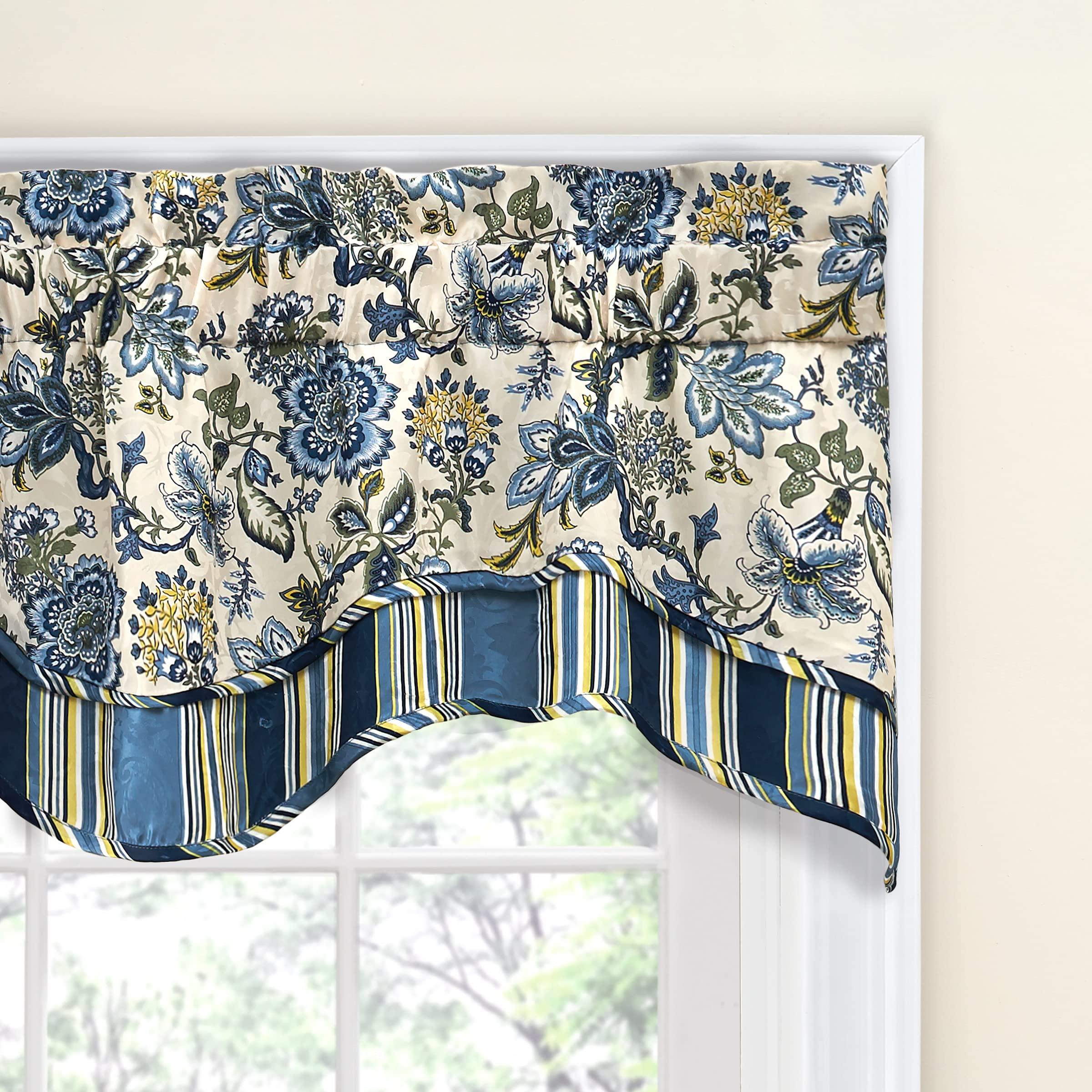 Waverly Waverly Traditions Navarra Farmhouse Scalloped Rod Pocket Valance for Windows in Bedroom, Kitchen, or Living Room, 52\" x 16\", Porcelain