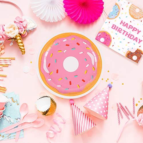 JOLLYSTYLE 44PCS Donut Party Supplies Set - Donut Food Theme Party/Tea/Doughnut Baby Shower/Birthday Party Decorations Favors Plates Cups Napkins