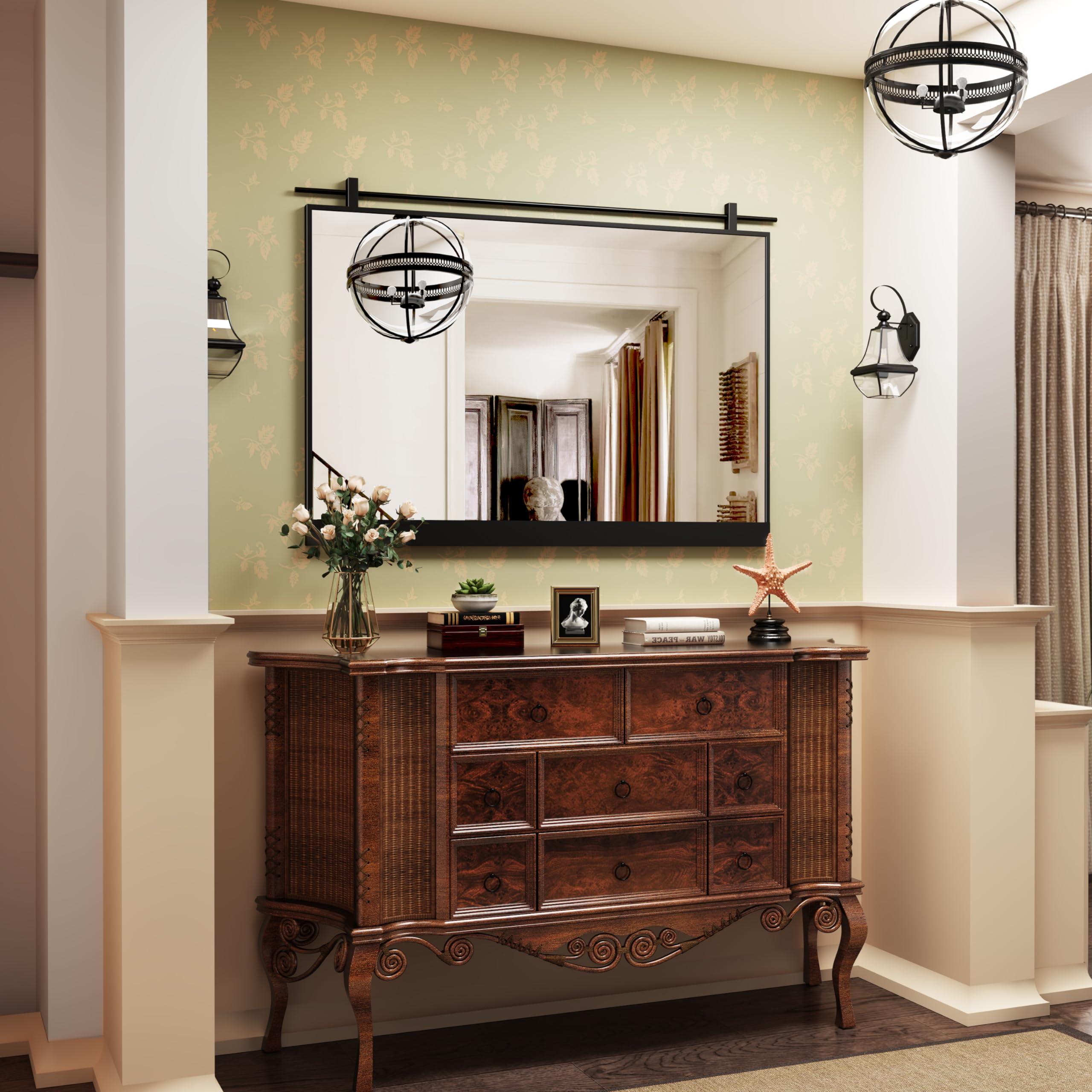 MYTHFUL MYTHFUL 40x28 Inch Rectangle Bathroom Vanity Mirror for Wall Mounted Over Sink Farmhouse Rustic Matte Black Frame Barn Door Mirrors Foyer Entryway Decor