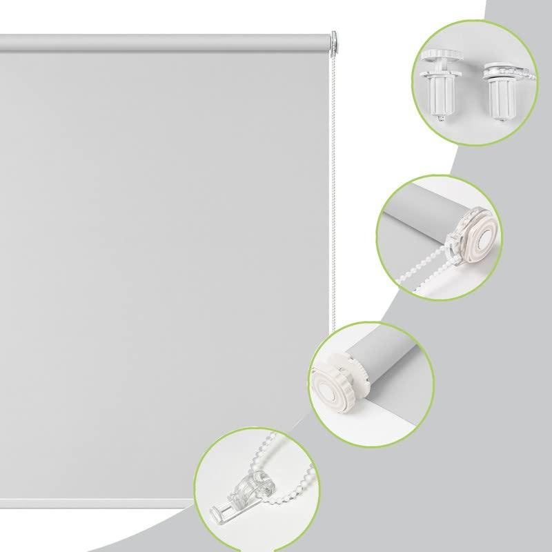 fhsblinds FHSBLINDS No Drill No Tool Blackout Blinds for Windows Roller Window Shades-Custom Cut to Size Window Blinds & Shades for Home Kitchen Bedroom Office (Cool Silver 100% Blackout, 21" W x 80" H)