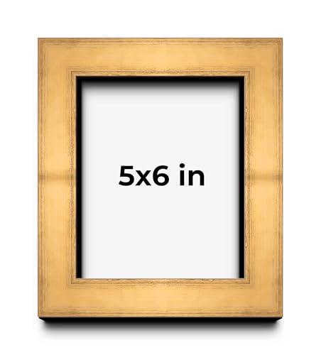Poster Palooza 5x6 Inch Shadow Box Gold Scuffed Siena Display Frame | 1.5 Inch Deep | 1.125 Inch Moulding Width | Includes Shatter Resistant Acrylic Plexiglass, Foamboard Backing and Hanging Hardware