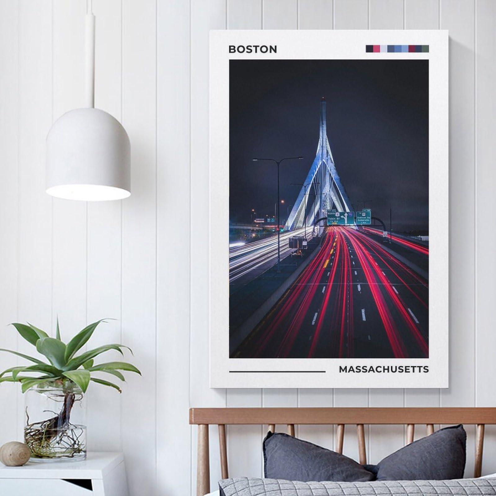 ZejaL Zakim Bridge Poster, Boston Poster, Cityscape Poster, MA Poster, Massachusetts Travel Art Wall Decor Poster Print Decorative Painting Canvas Wall Art Living Room Posters Bedroom Painting 16x24inch(40x