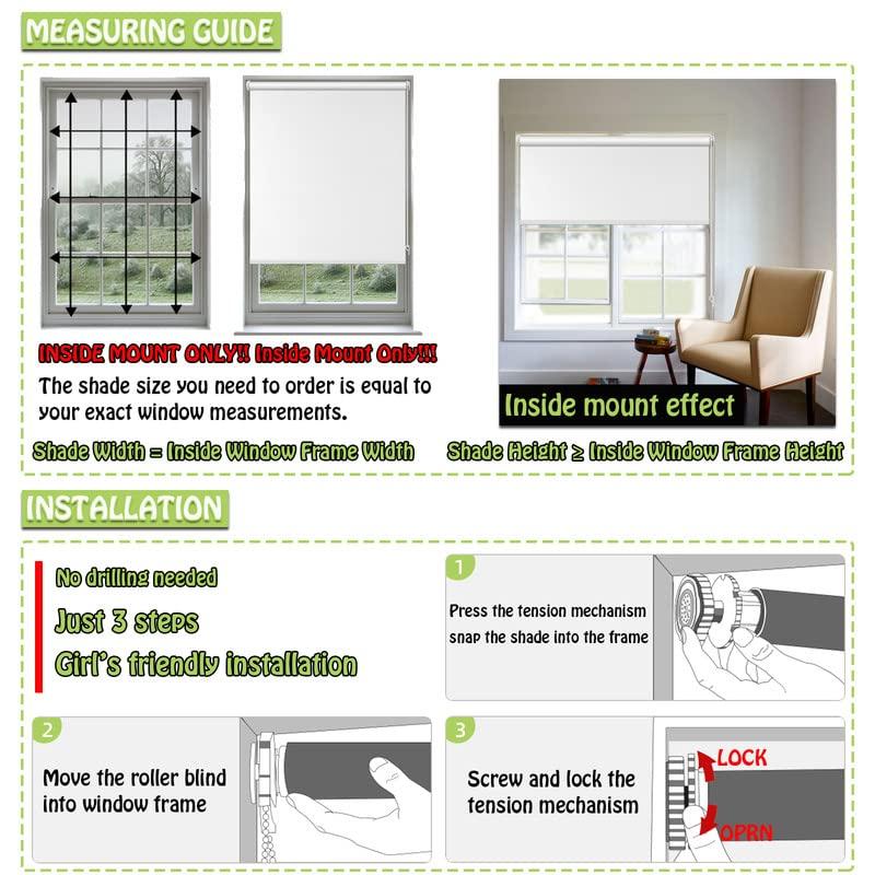 fhsblinds FHSBLINDS No Drill No Tool Blackout Blinds for Windows Roller Window Shades-Custom Cut to Size Window Blinds & Shades for Home Kitchen Bedroom Office (Cool Silver 100% Blackout, 21" W x 80" H)