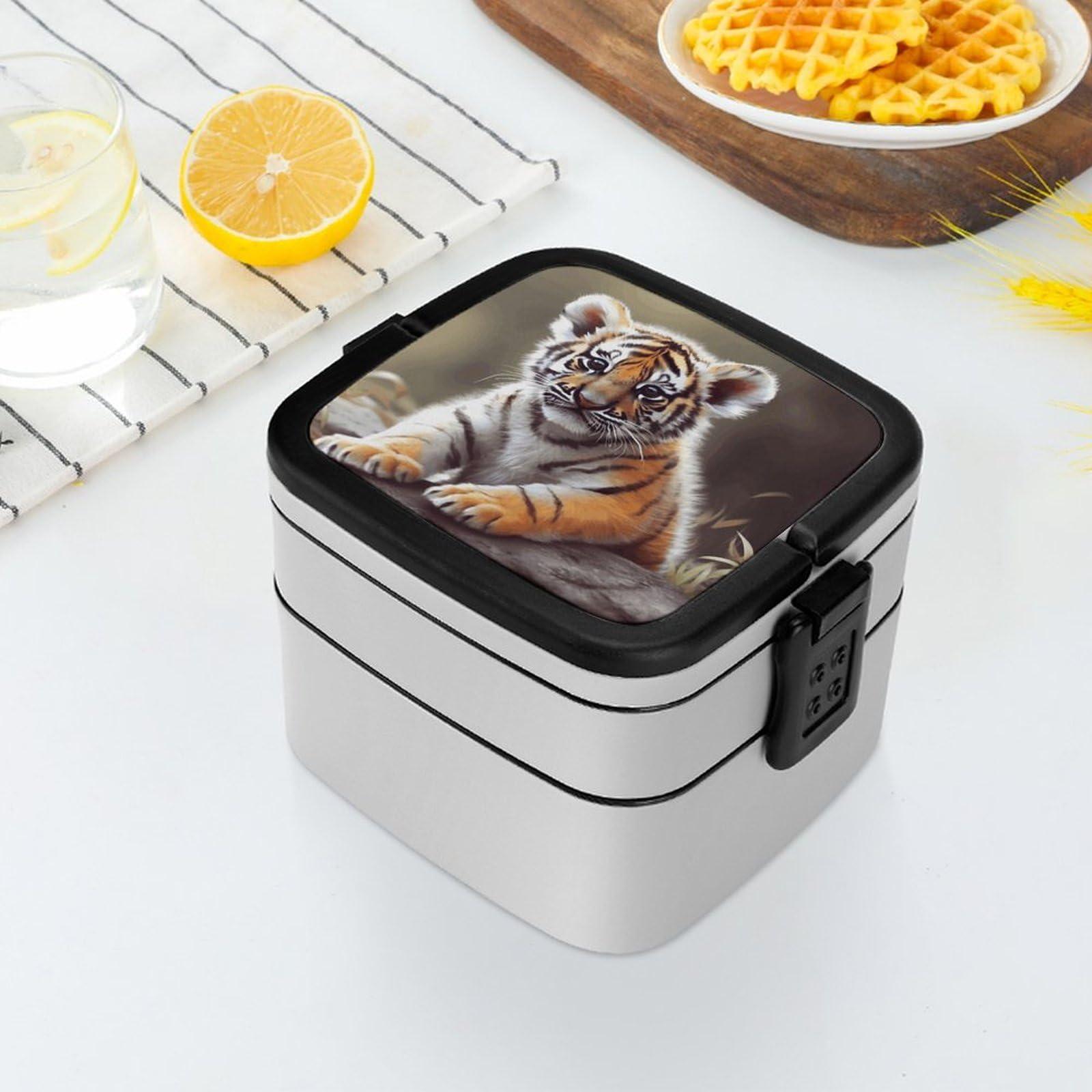 NHYDSPQ NHYDSPQ Double Layer Bento Box, Cute Tiger Stackable Lunch Box,Lunch Box,Double-Layer Bento Lunch Box For Adults with Spoon, style