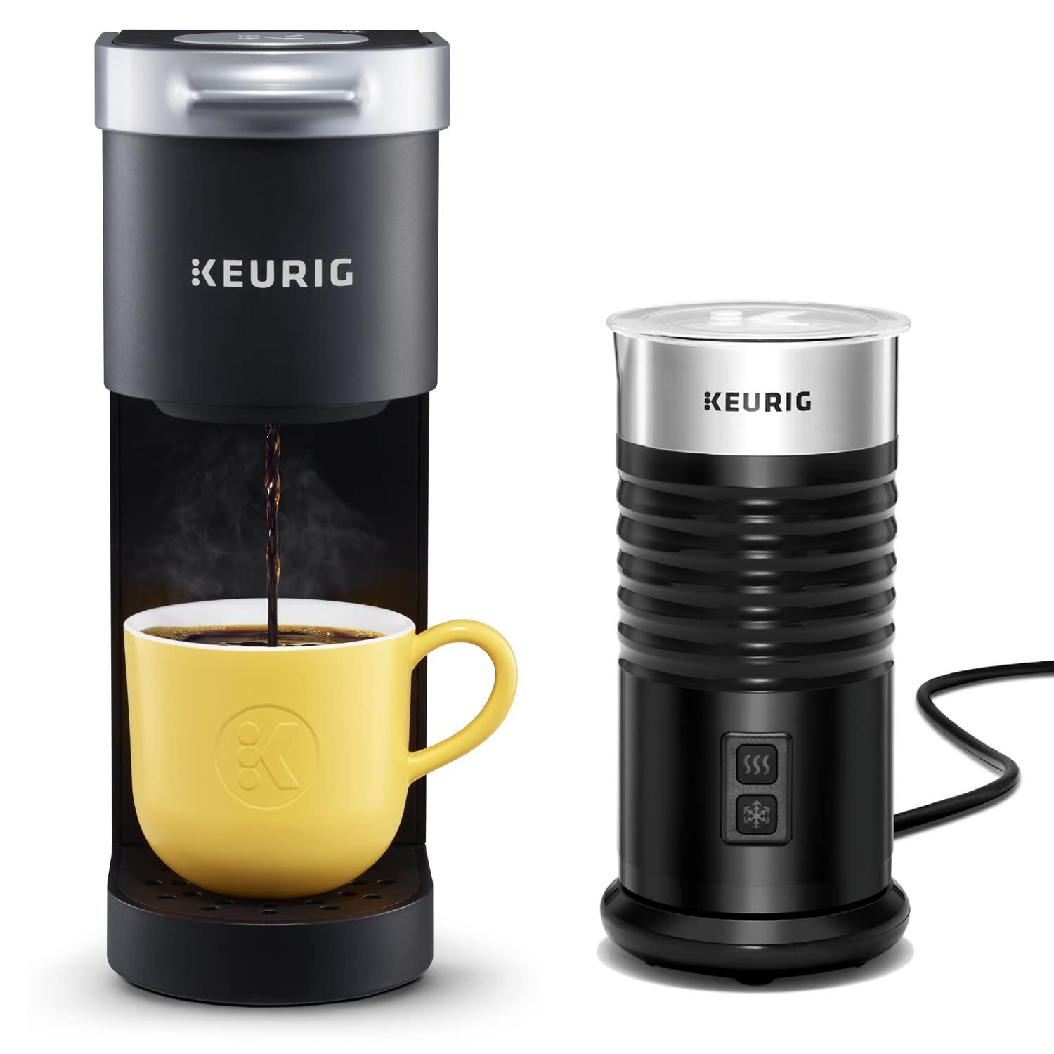 Keurig Keurig K-Mini Single-Serve K-Cup Coffee Maker, Black and Keurig Standalone Milk Frother, Black