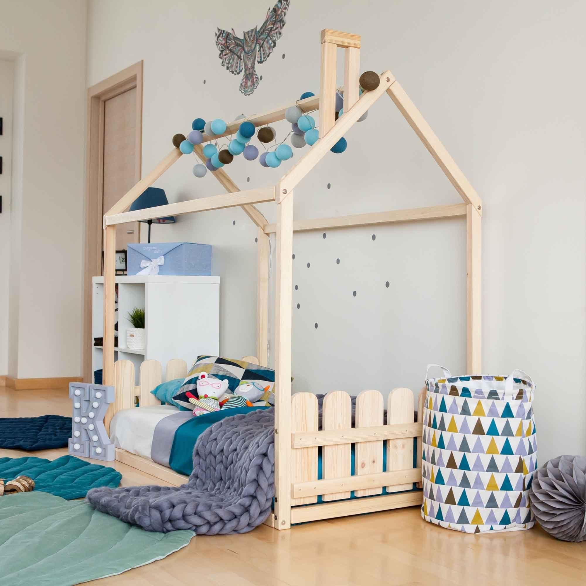Sweet Home From Wood Montessori house bed with rails, Montessori toddler house bed frame, Toddler floor level bed with rails