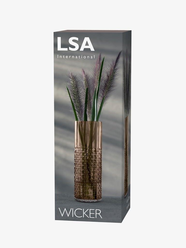 LSA International LSA International Wicker Taupe Tall Vase 15.75, Luxury Modern Decorative Mouth Blown Glass Flower Holder with Textured Finish
