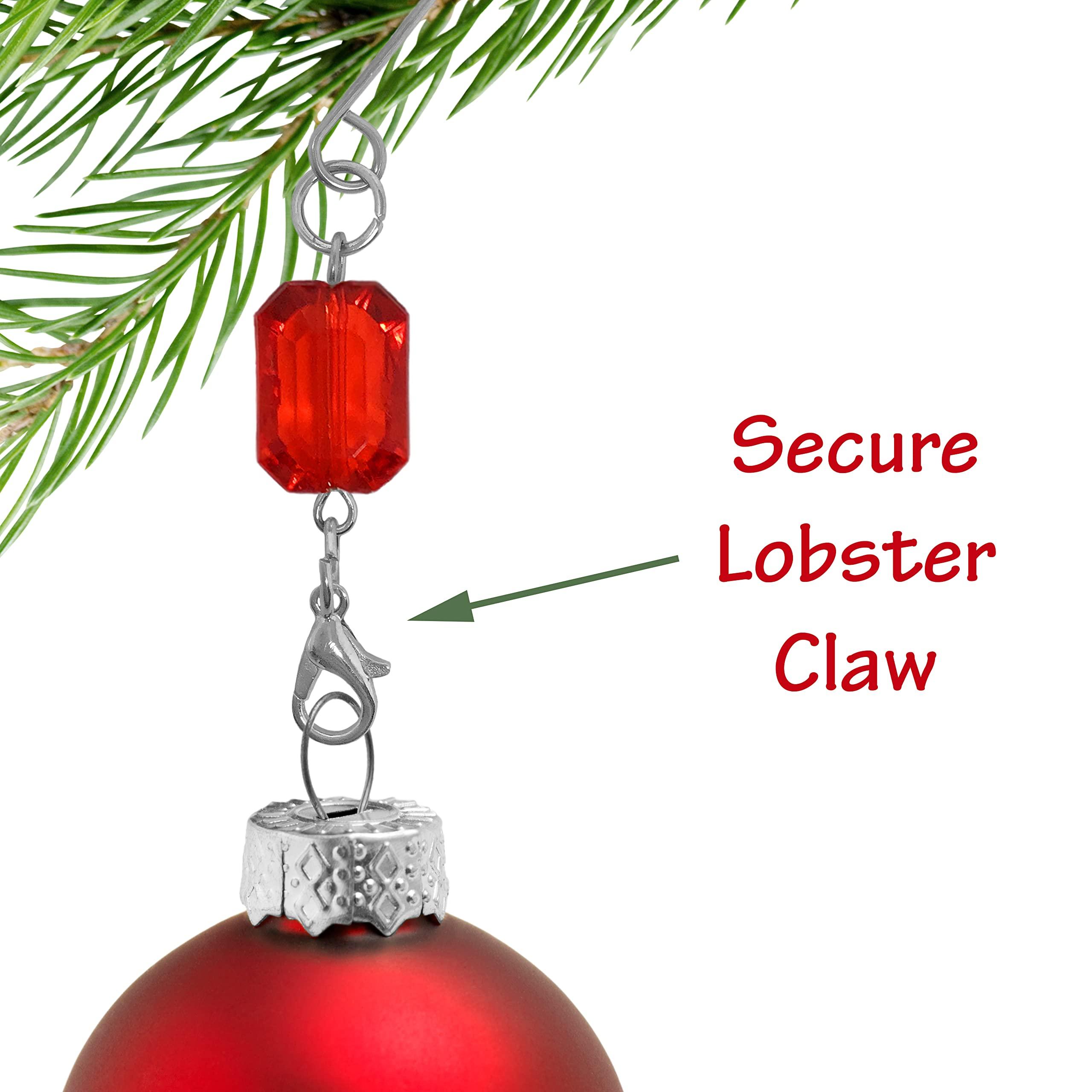 BANBERRY DESIGNS Christmas Ornament Hooks - Set of 120 - Red, Green and Clear Beaded Hangers - Decorative Silver Wire S-Hook with Sparkling Gems - Holiday Seasonal Dcor Accessories