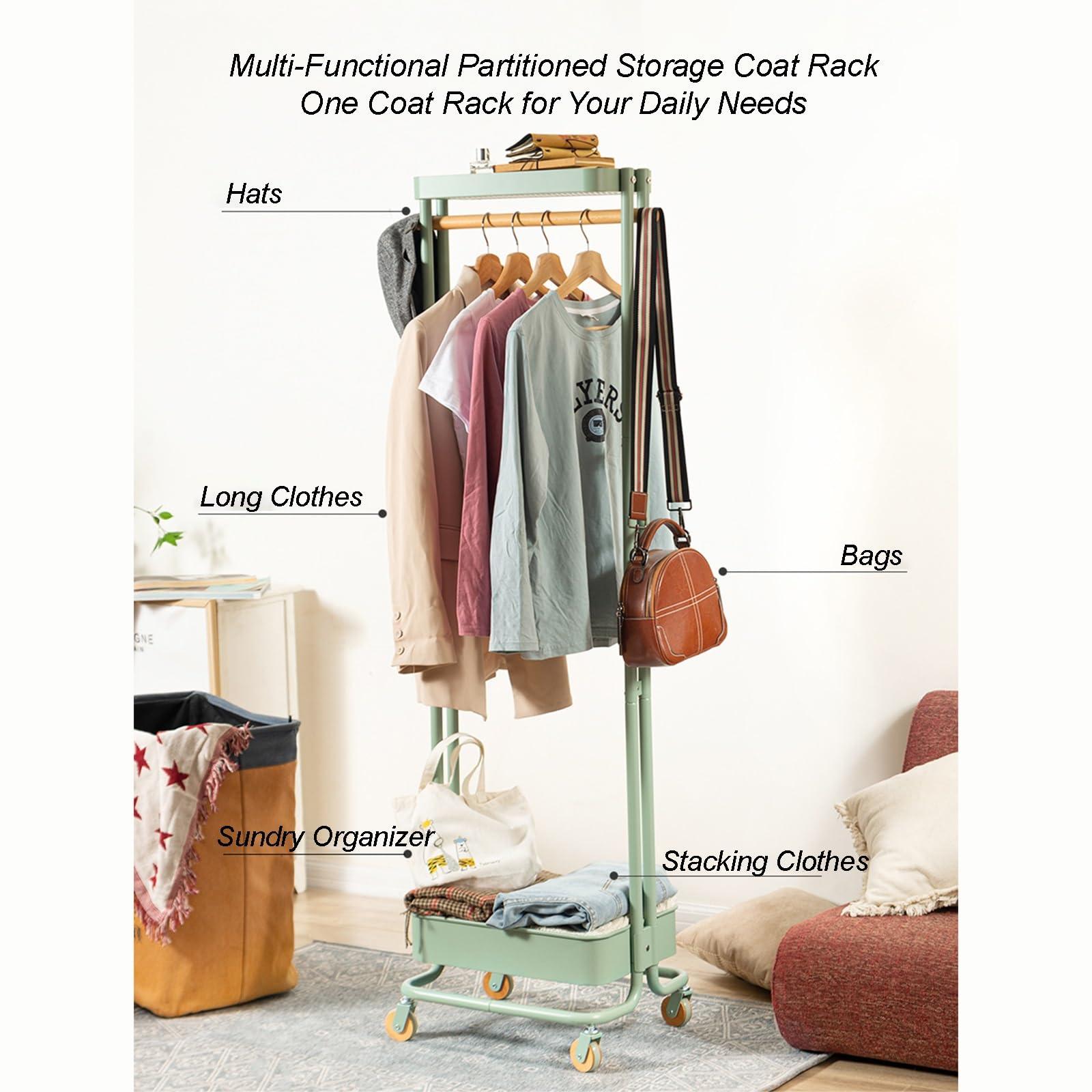 GeRRiT GeRRiT Metal Clothes Rack Vertical Hanging Clothing Rack Movable With Pulleys Coat Rack Floor-Standing Storage Racks With Double Storage Basket For Bedroom Living Room Entrance (Color : White)