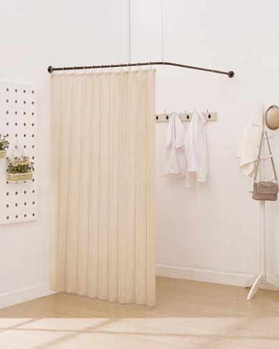 crkmire Crkmire Corner Shower Curtain Rod, Coffee [39"-69"] x [55"-85"] Adjustable L Shaped Shower Rod No-Sagging 90 Degree Curved Curtain Rod for Bathroom Bathtub with 12 Ring Hooks & Ceiling Support