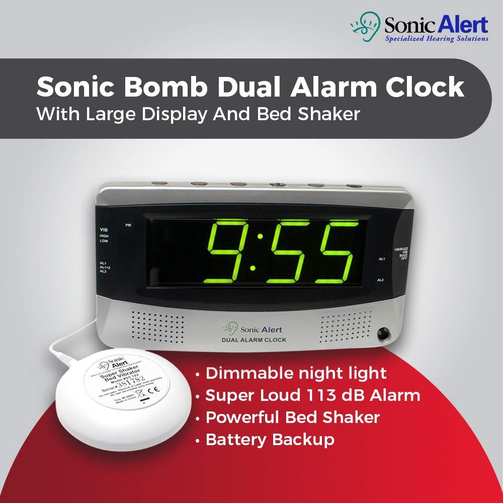 Sonic Alert Sonic Alert 0 Sonic Bomb Extra Dual Alarm Clock with Large Display-SBD375SS, Silver