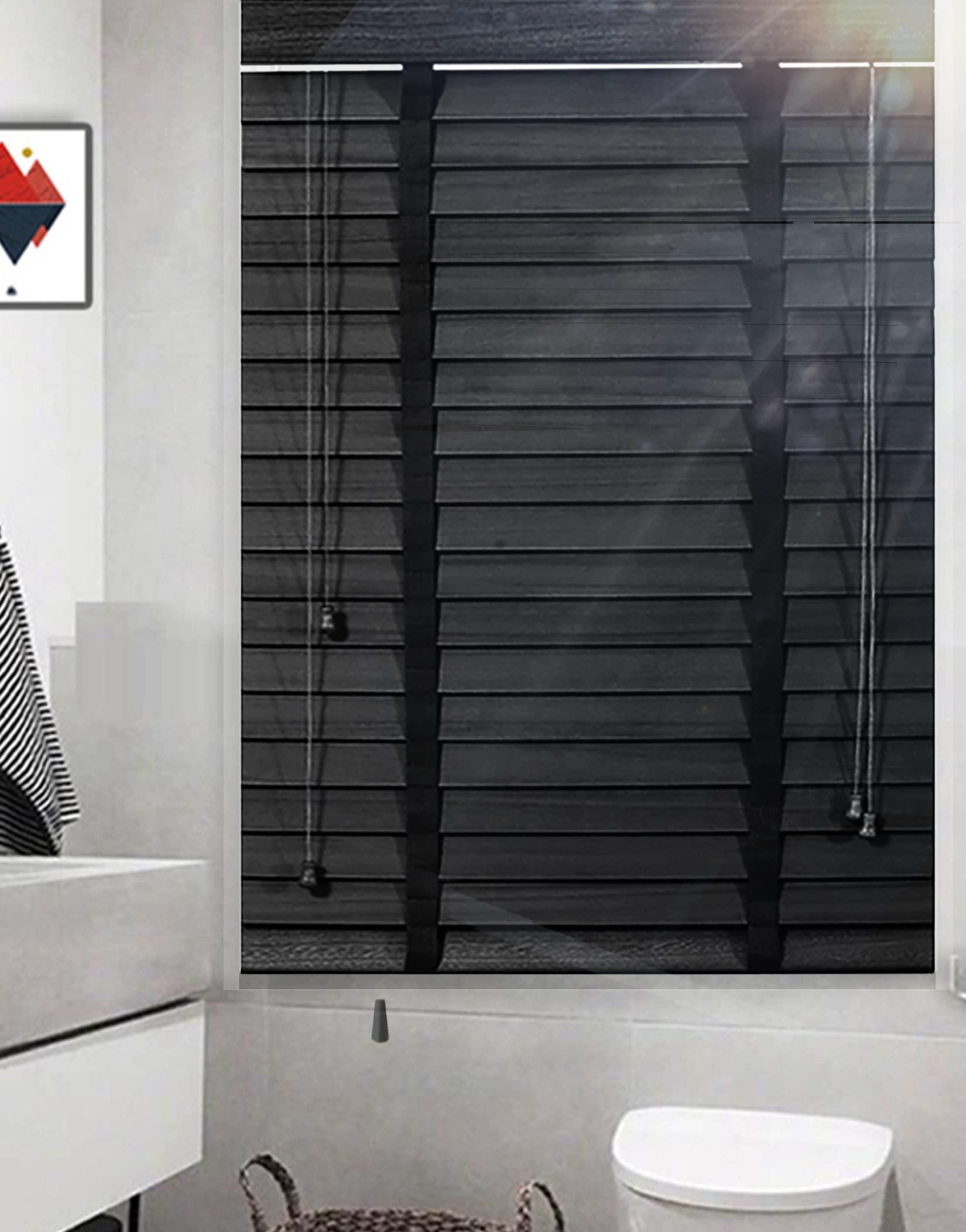 Fiunkes Wooden Window Blinds Blackout Venetian Blinds for Windows, Black Wooden Blinds, Noise Reduction Window Wood Blinds, Window Sun Blade Privacy Drape Blinds for Interior Windows,34.625'' W x 60'' H