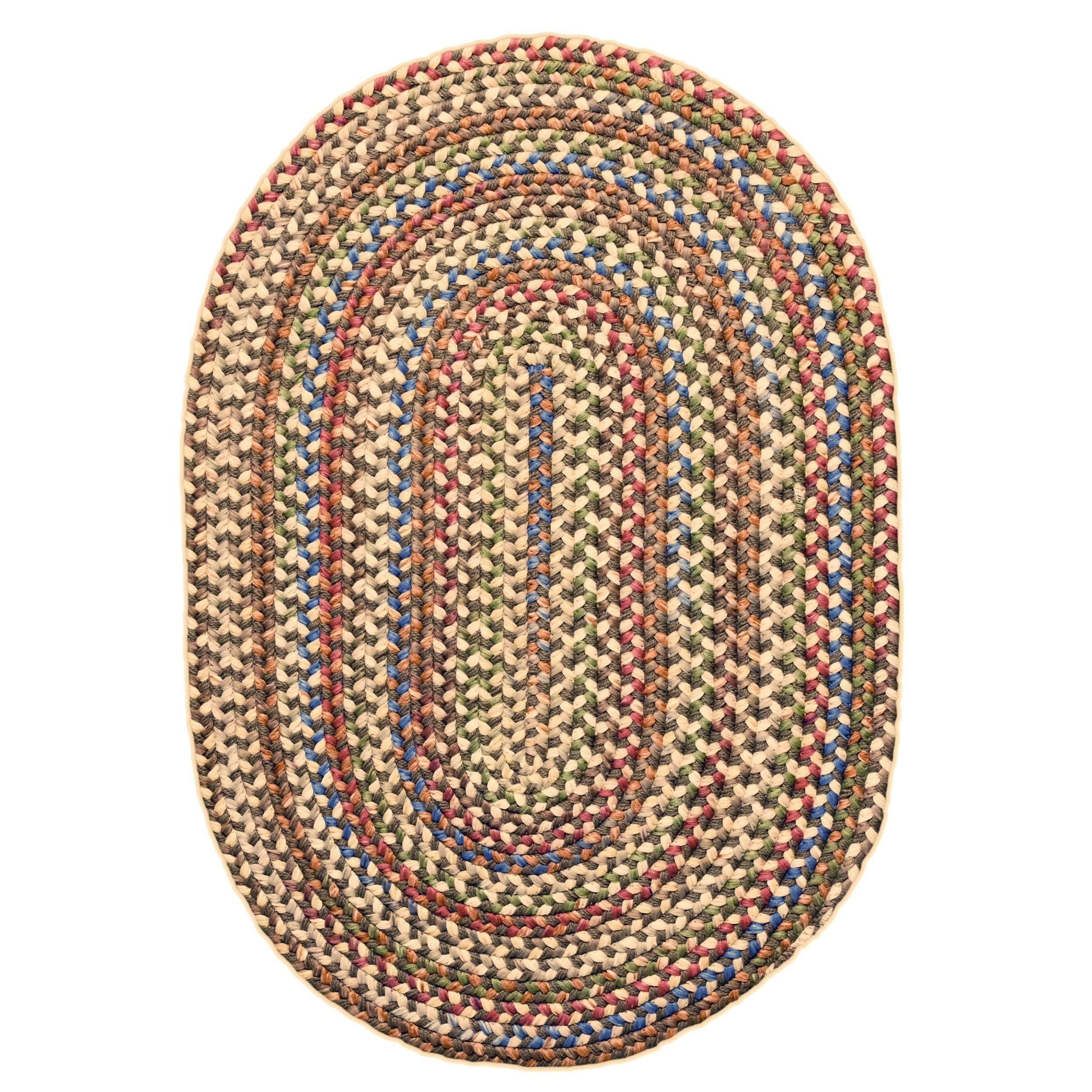 Super Area Rugs Super Area Rugs Roxbury American Made Braided Rug for Indoor Outdoor Spaces, Dk. Taupe/Natural Multi, 3' X 5' Oval