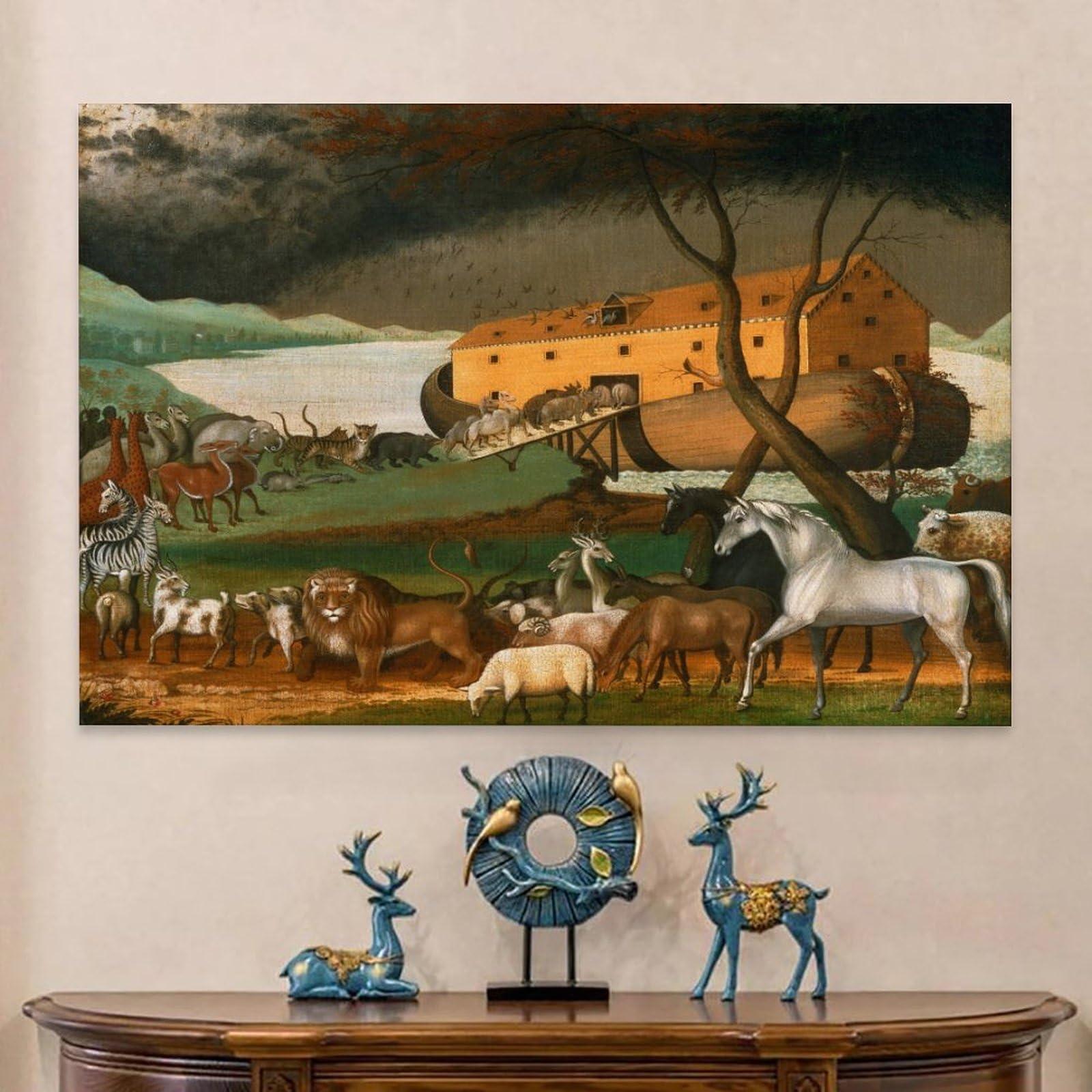 DaiWenBo DaiWenBo Edward Hicks American Noah\'S Ark Poster Print Religious Culture Room Aesthetic Print Art Wall Painting Canvas Gifts Modern Bedroom Decor 20x30inch(50x75cm), Unframe