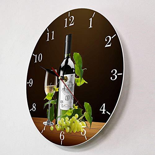 tingnn Red and White Wine Winery Drunkery Sign Modern Kitchen Wall Clock Bottles & Wineglasses with Grapes Home Bar Tavern Wall Clock-Frameless_Simple_Design