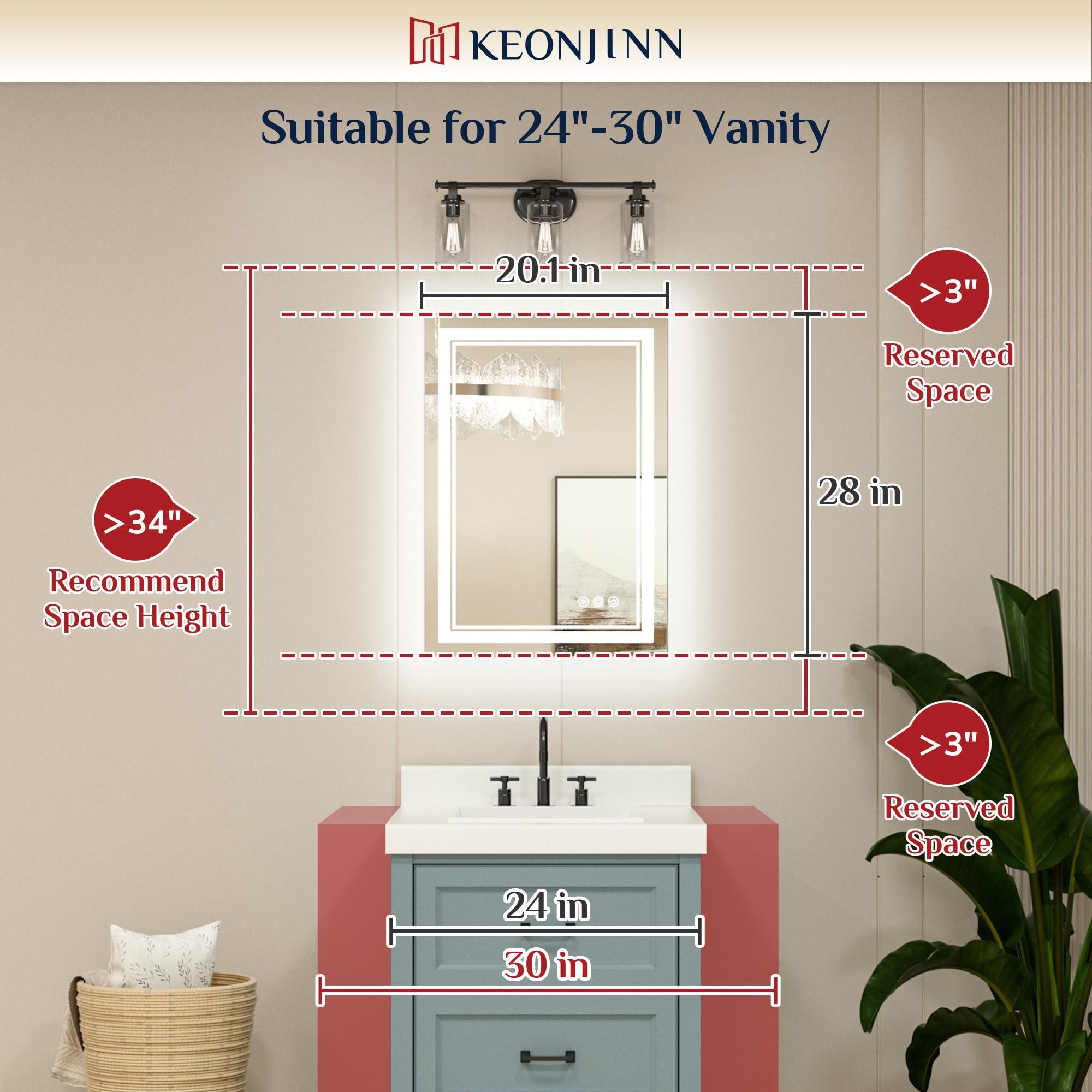 Keonjinn Keonjinn 20 x 28 Inch LED Mirror Bathroom Mirror with Front Lights, UL Listed LED Driver, Wall Mounted Lighted Vanity Mirror, Anti-Fog Dimmable Bathroom LED Mirror, 6000K(Horizontal or Vertical)