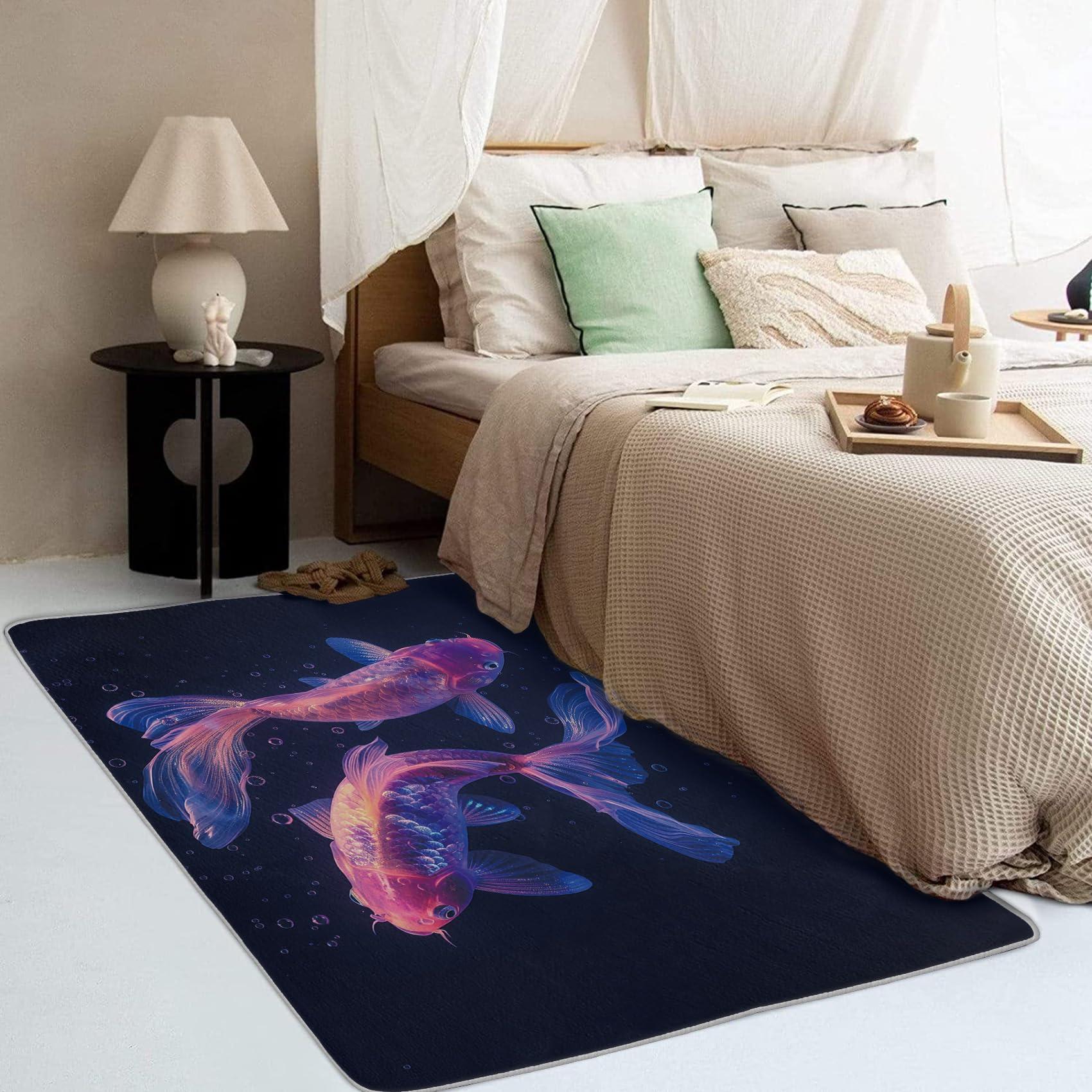 TANTANICAL TANTANICAL Koi Fish Rug 4x4, Koi Carp Rugs for Bedroom Living Room Decor, Koi Area Rug, Washable Non Slip Stain Resistant Home Indoor Square Carpet