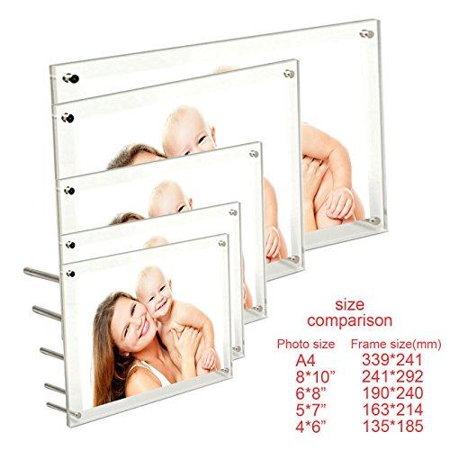 BFRed Acrylic Photo Frame 4x6 inch Brackets Or Hanging Picture Frames,File Certificate Photo Frame Wall Mount Floating and Desktop Photo Frame