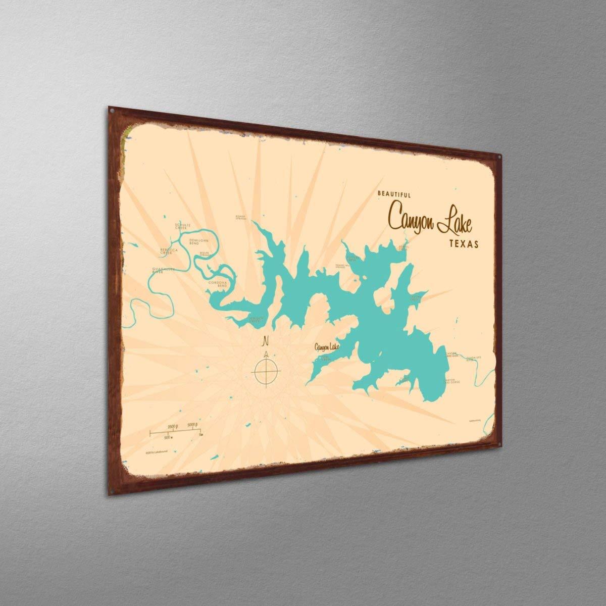 Art of Place Canyon Lake Texas Map Rustic Metal Art Print from Illustration by Lakebound 17" x 23"