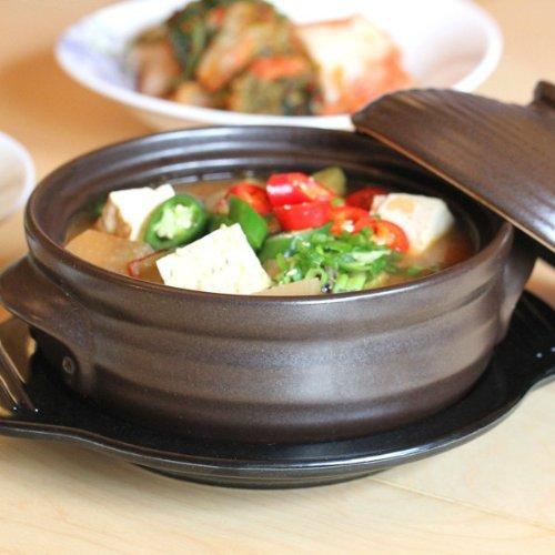 Crazy Korean Cooking Crazy Korean Cooking Korean Stone Bowl (Dolsot), Sizzling Hot Pot for Bibimbap and Soup - Premium Ceramic (Medium with Lid)