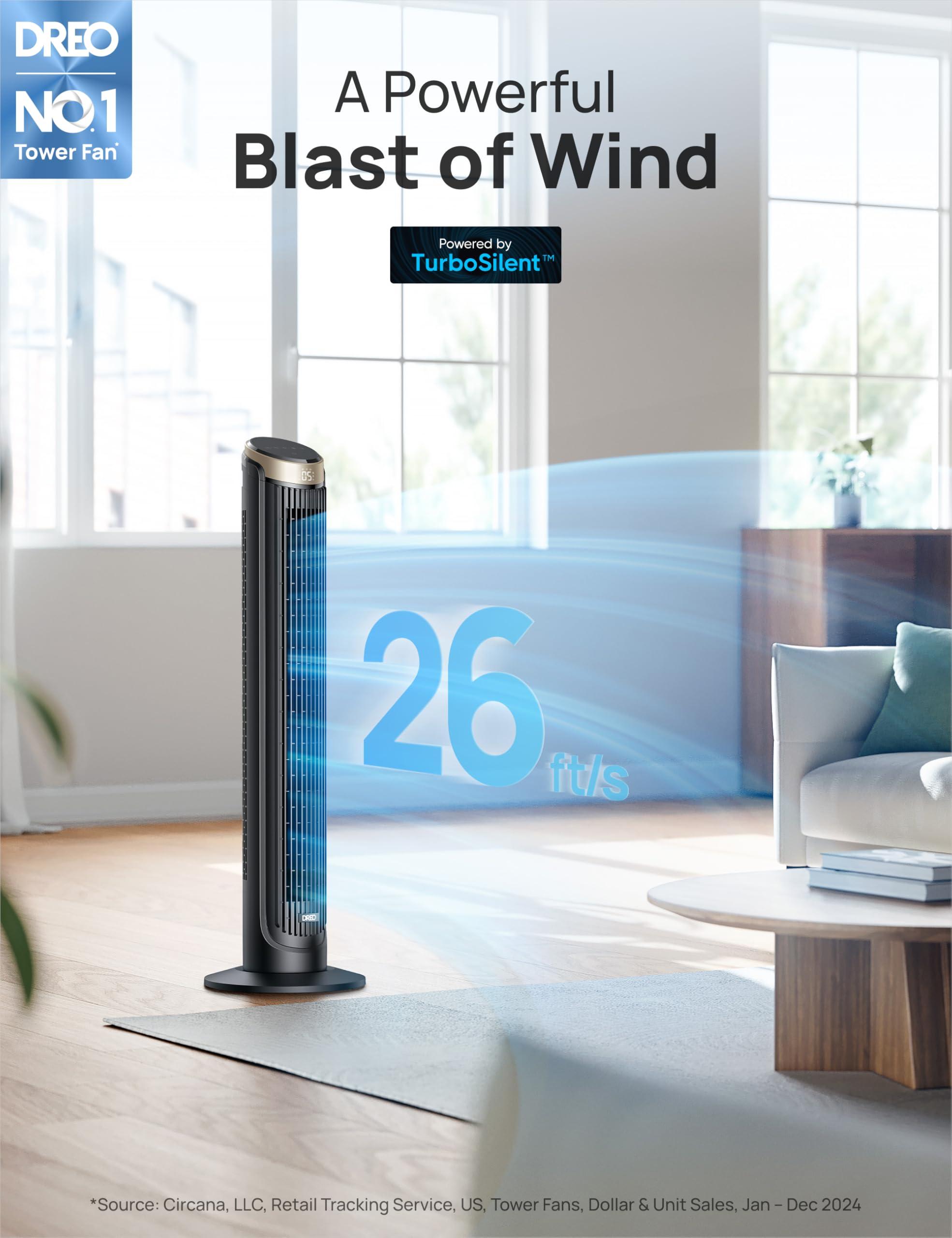 Dreo Dreo 40'' WiFi Tower Fan, 26ft/s High-Speed Cooling, Quiet Floor Fan with Remote, 90 Oscillating Fan, 4 Modes, 12H Timer, Touch Control, Standing Cooling Fan for Bedroom, Home, Office Room, Gold