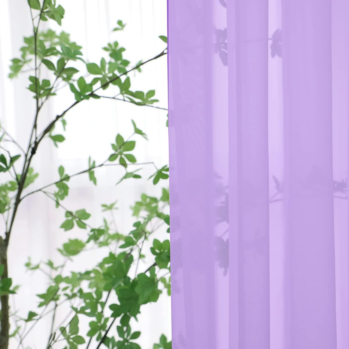 L&TEC Window Purple Sheer Curtains 84 Inches Long 2 Panels Sheer Curtain Basic Rod Pocket Panel for Bedroom Children Living Room Yard Kitchen (Purple, 52" W x 84" L | 2 pcs)