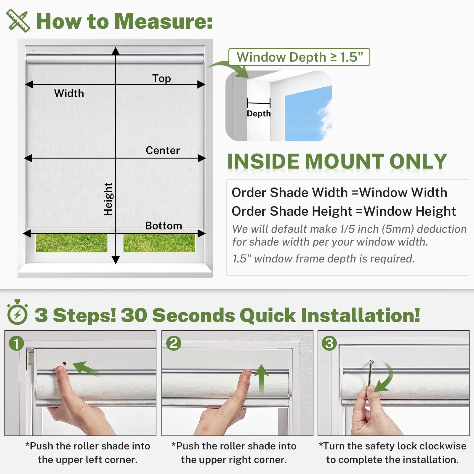 MiLin MiLin No Tools No Drill Cordless Roller Shades 100% Blackout Roller Windows Shades Thermal Insulated Reduce Noise Privacy Window Rolling Blinds for Home and Office (Elegant Cream, 51 1/4" W x 72" H)