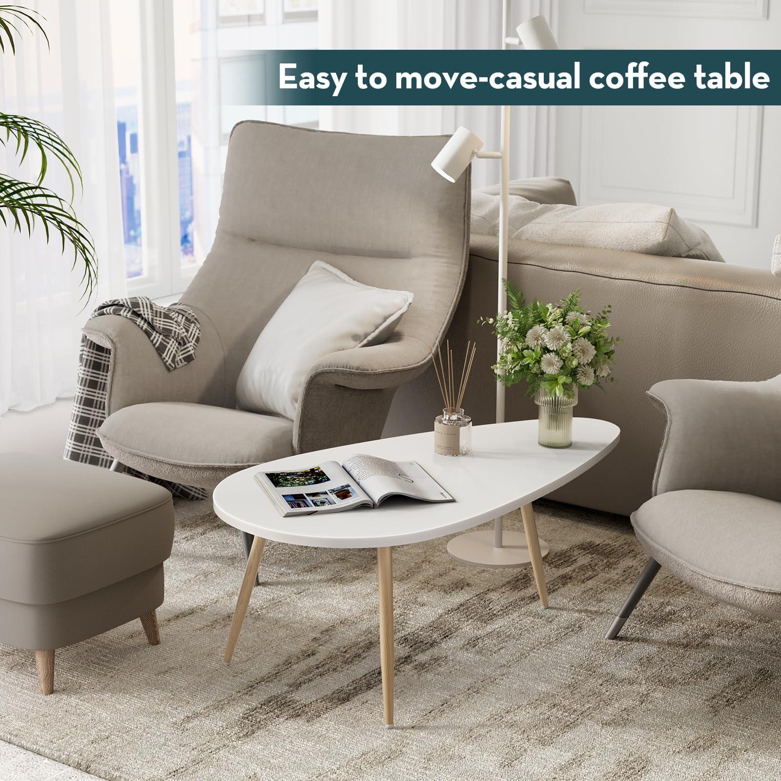 SAYGOER SAYGOER Modern Coffee Table White Oval Coffee Tables for Living Room Simple Center Table for Small Space Home Office Easy Assembly 22.2\" D x 42.5\" W x 17.1\" H, White