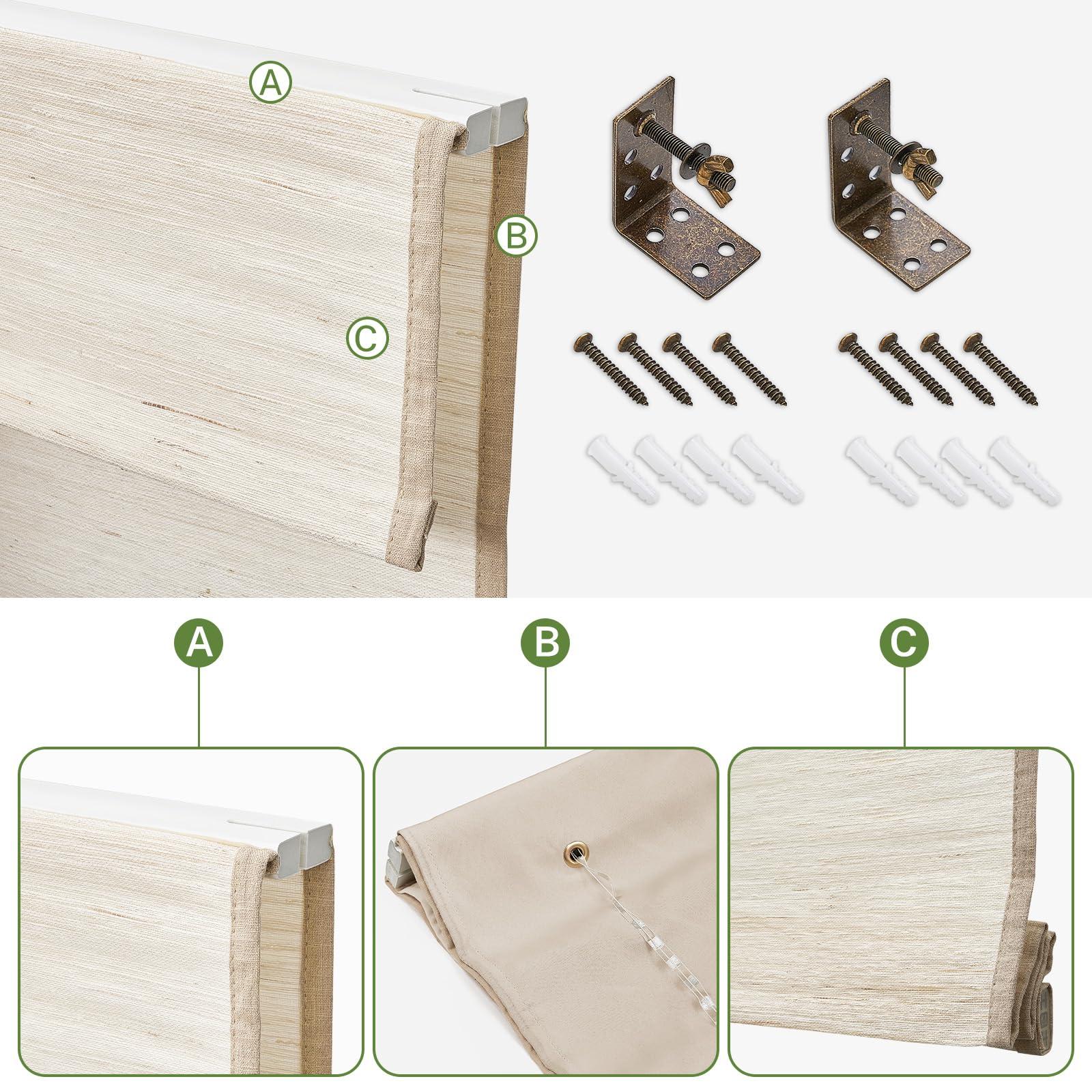 MiLin MiLin Roman Shades for Windows Cordless Blackout Roman Window Shades Blinds 100% Natural Linen Hand-Made Roman Shade - River Oaks (with Lining, Block 60%-70% Light) 38" W x 52" H