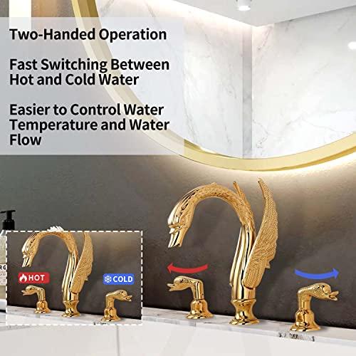 LightInTheBox Golden Black Ornate Swan Style Bathroom Sink Faucet Combo Deck Mount Sink Mixer Tap Set Hot Cold Water