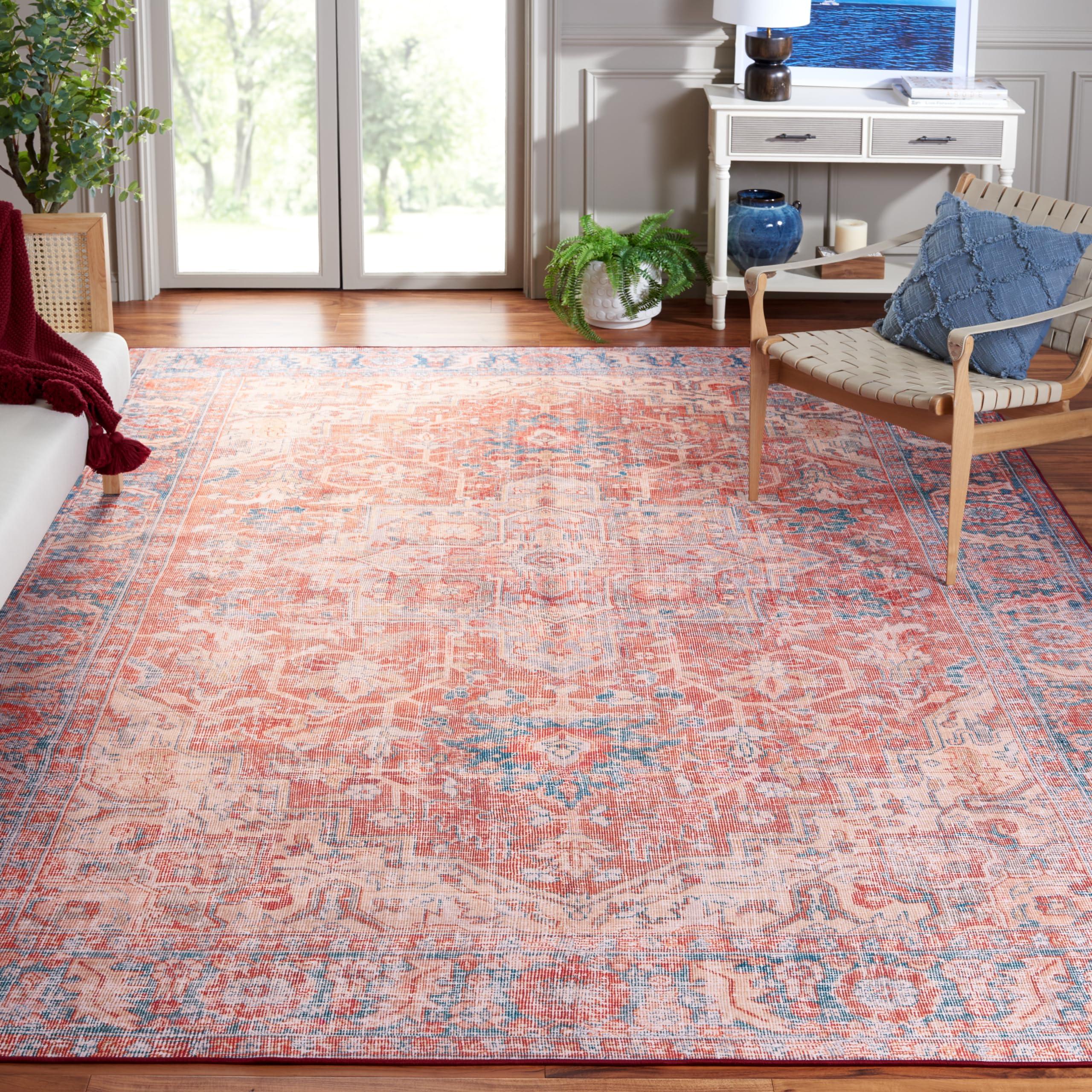 Safavieh SAFAVIEH Tucson Collection Area Rug - 8' x 10', Rust & Navy, Persian Medallion Design, Non-Shedding Machine Washable & Slip Resistant Ideal for High Traffic Areas in Living Room, Bedroom (TSN168P)