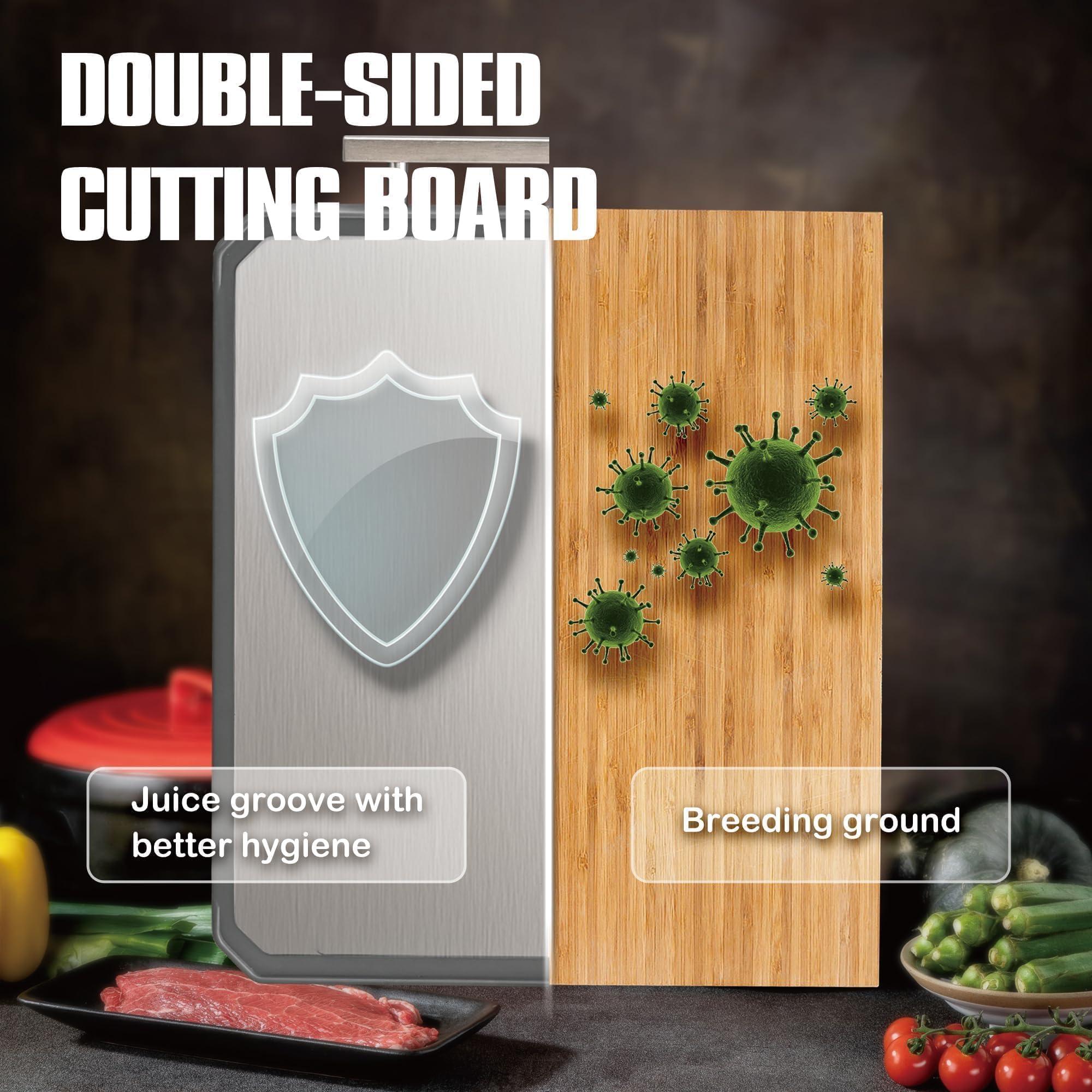 KLAPOLA SNOWCLAD Stainless Steel Cutting Board,Double Sided Steel Cutting Board for kitchen,Stainless Steel/Wheat straw pp Large Cutting Board for meat,Dishwasher Safe,non toxic Chopping Board,16 * 12 Inch