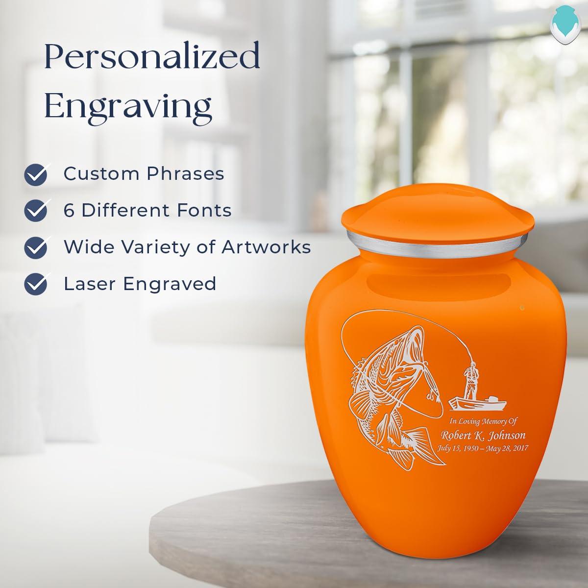 GetUrns Geturns Embrace Adult Personalized Fishing Cremation Urns for Human Ashes I Large Burnt Orange Funeral Urn for Men and Women I 200 lbs