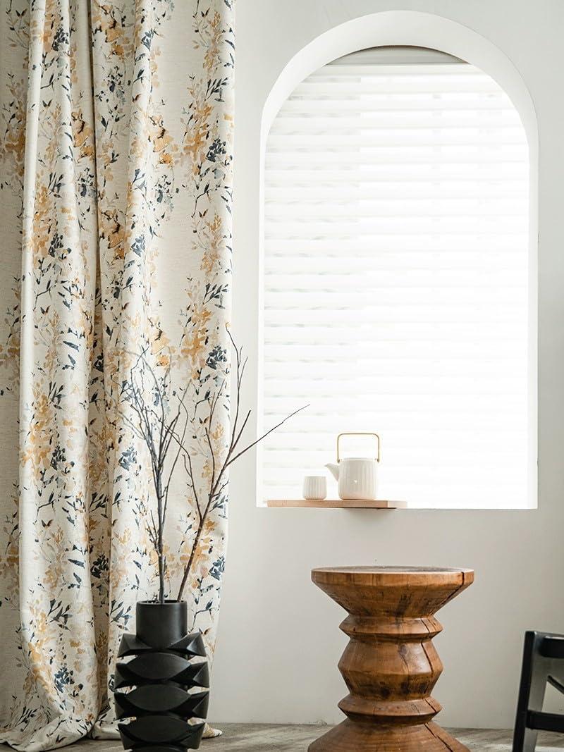 ILUOGUDU Natural Linen Curtains 108 inch Length 1 Panel Set for Living Room, Pinch Pleat Linen 60% Blackout Drapes Floral Farmhouse Window Curtains for Bedroom,84 Inch Wide Each Panel, blue/ Yellow/Beige