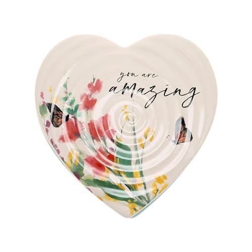 Pavilion Gift Company Pavilion Gift Company - You Are Amazing Ceramic Heart-Shaped Keepsake Box, Friend Gift, Best Friend Gift, Jewelry Keepsake Decorative Box, Jewelry Box For Mom, Daughter, Sister, Friend, 2 Count, Cream