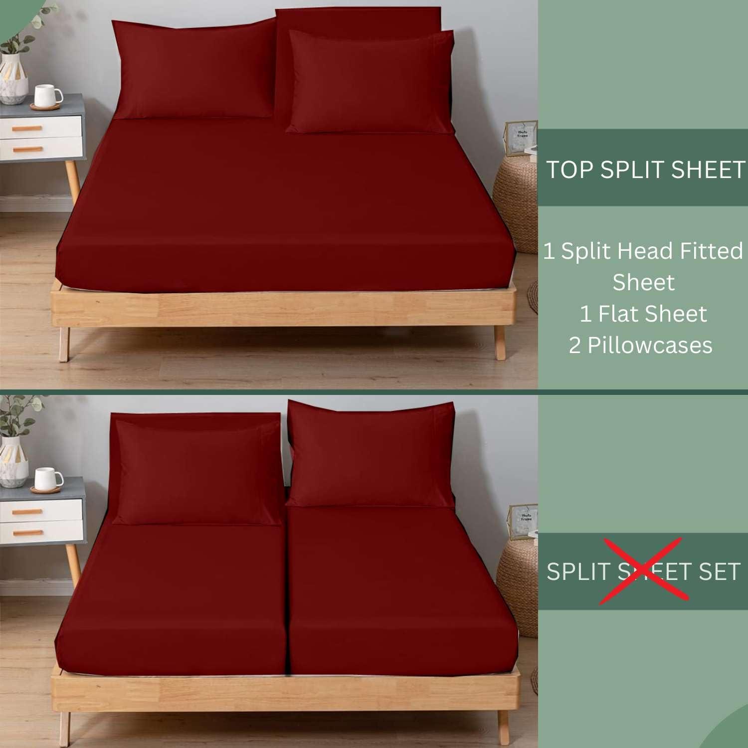 NON Sticky cotton Top Split King Sheets Sets for Adjustable beds, Sheets for Sleep Number Bed Split King deep Pocket, 34\" Split Top King Sheets 400 Thread Count 100% Cotton, Flex Top Sheets, Light Blue Solid