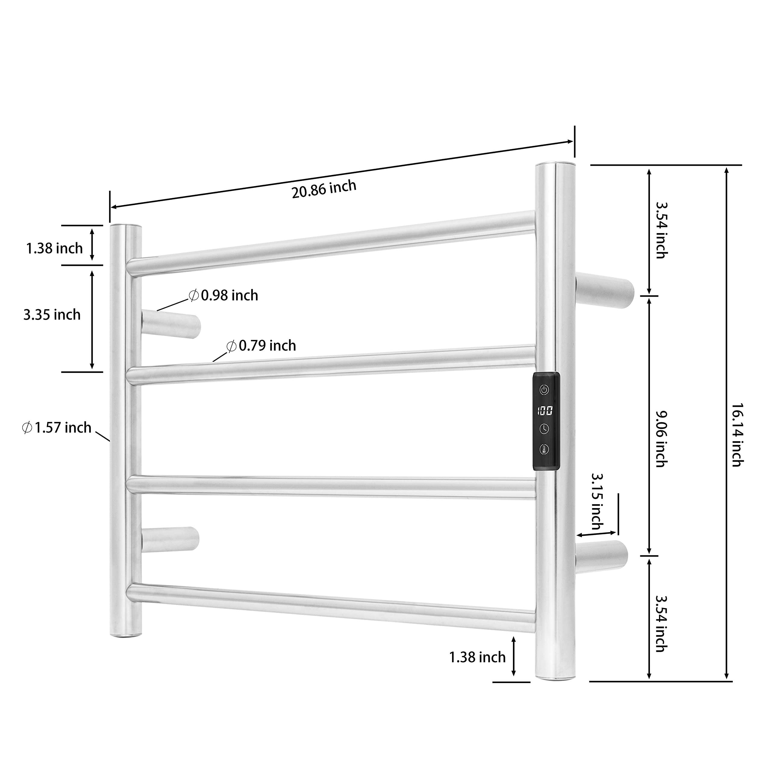 KEG KEG Smart WiFi Towel Warmer Wall Mounted with Built-in Timer and Temperature Adjust Control, 4 Bars Electric Stainless Steel Heated Towel Racks for Bathroom Brushed Nickel