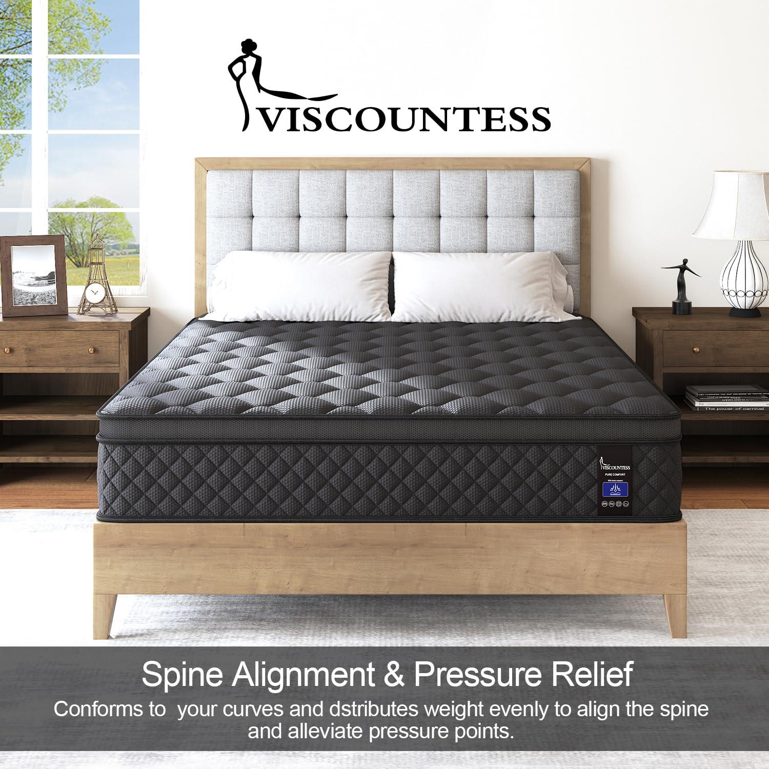 VISCOUNTESS VISCOUNTESS Hybrid Mattress, Euro Top Mattress Medium Firm for Motion Isolation & Pressure Relief, 100 Night Trial, Individual Pocket Spring Bed (14inch, King)