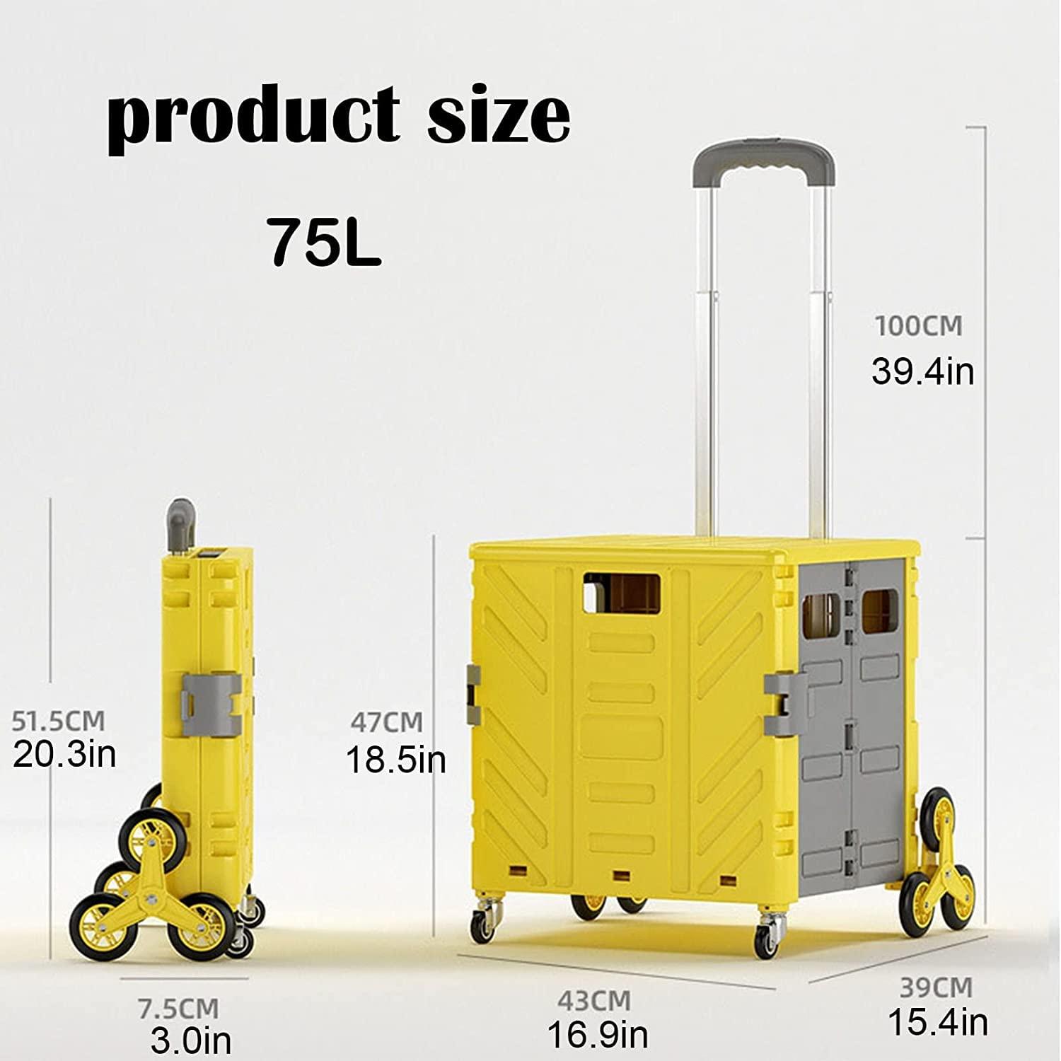 YANYDY shopping cart foldable shopping trolley Foldable Shopping Trolley,For Groceries Teacher Crate Foldable Utility Cart With Lid And 8 Wheels Stair Climbing Collapsible Storage Cart For Office Shopping C