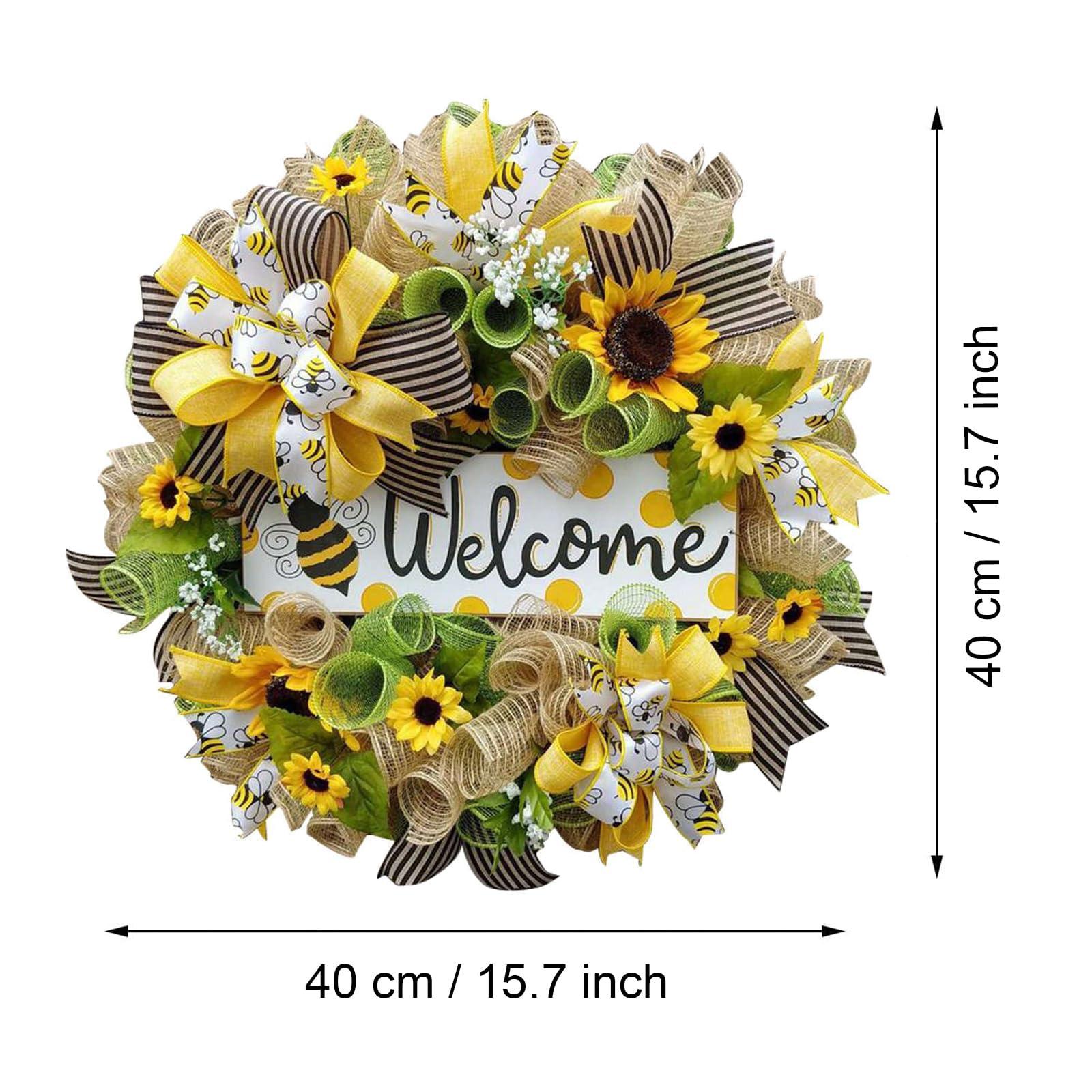Generic Generic Sunflower Wreath Summer Wreaths for Front Door, Sunflower Wreath Reef Sunflowers Holiday Outdoor Ornaments Butterfly Party Home Pansy Garland Bumble Bee All Seasons, Yellow
