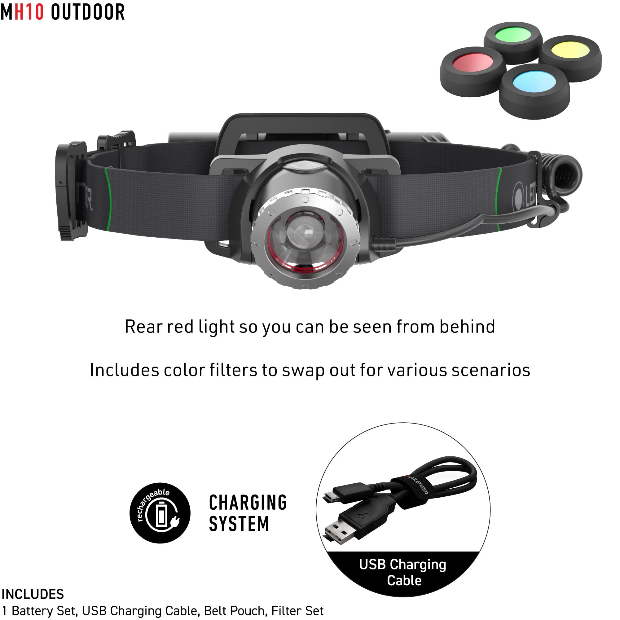 Ledlenser Ledlenser, MH10 Rechargeable Headlamp, High Power LED, Water Resistant, 600 Lumens, Hands-Free Light for Outdoor Use, Camping, Tactical, Hunting, Fishing, Black