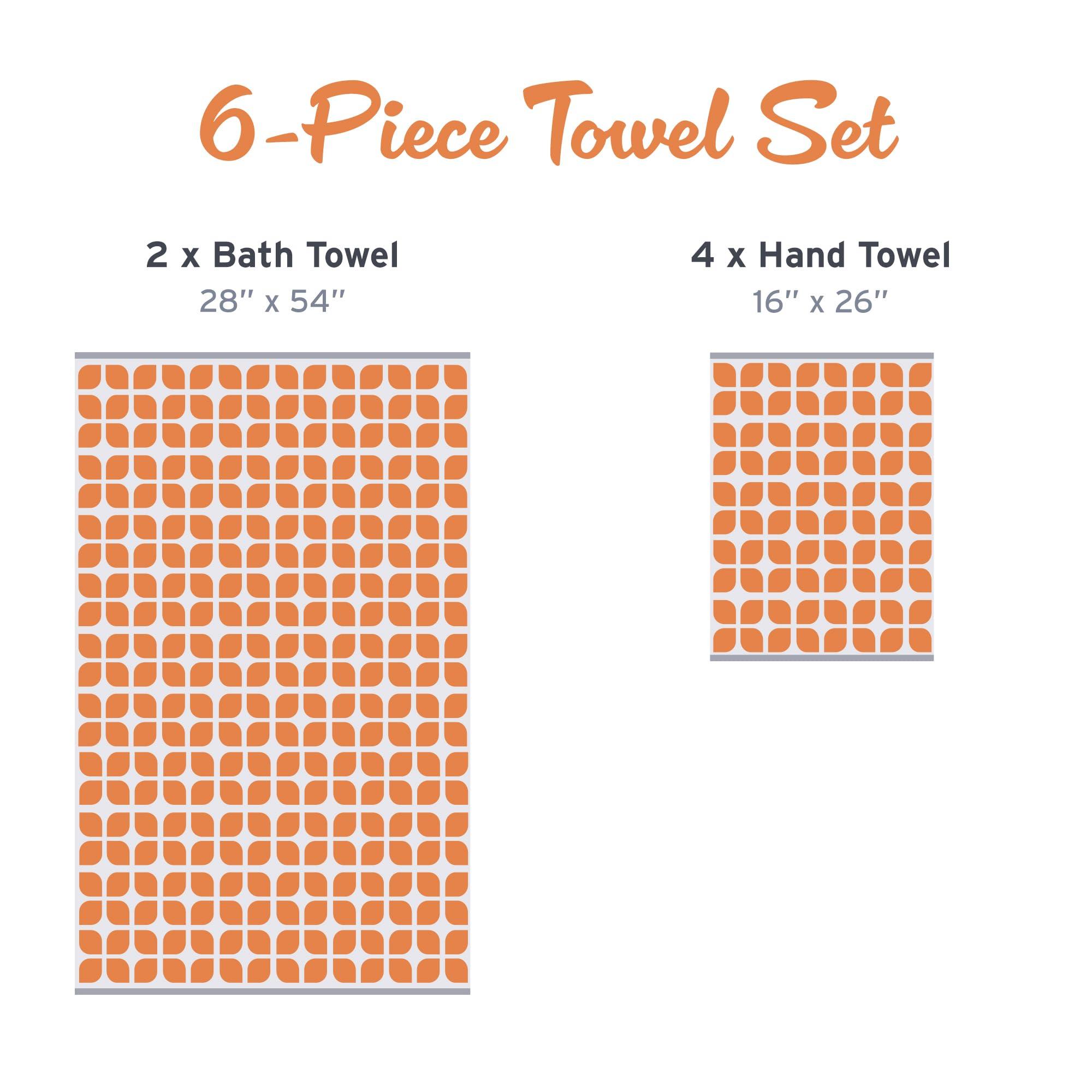 Intelligent Design Intelligent Design Lita Cotton Bathroom Towels , Jacquard Highly Absorbent Bath Towel Set , 6-Piece Include 2 Bath Towels & 4 Hand Towels , Orange Grey
