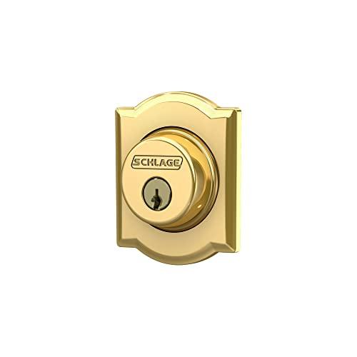 SCHLAGE Schlage B60 N CAM 605 Deadbolt with Camelot Trim, Keyed 1 Side, Highest Residential Security, Bright Brass