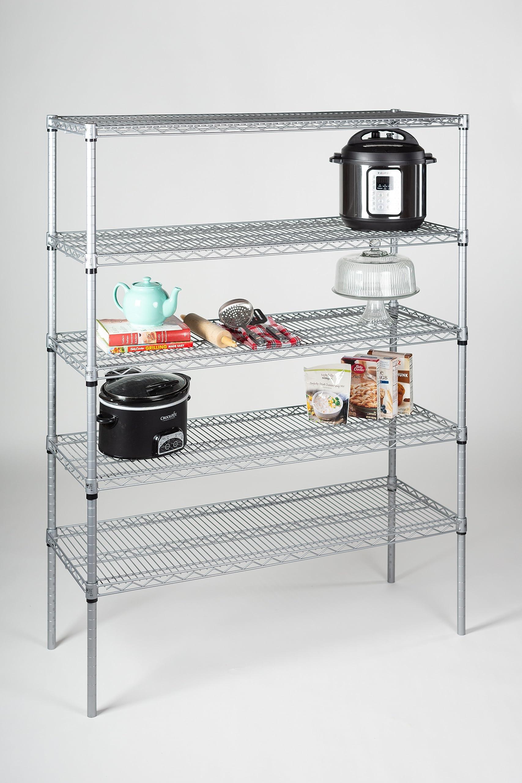 Omega Products Corporation Omega Shelving Storage | 5 Tier Starter Shelving Unit 24" Deep x 72" Wide x 54" High - 800 lb Capacity per Shelf, Adjustable Wire Shelving, Tool-Free Assembly |Grey Shelving