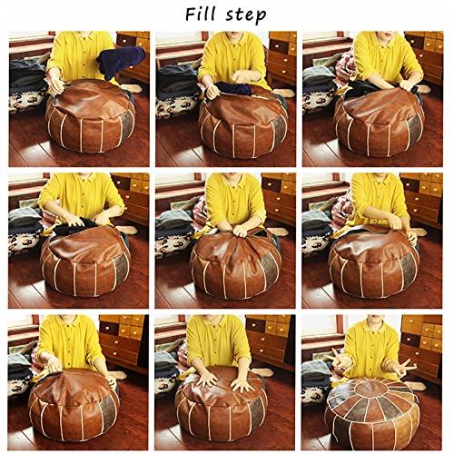 TEmkin TEmkin Premium Leather Pouf Unstuffed Moroccan Pouffe,Round Ottoman Resting Foot Stool,Bean Bag Chair,Modern Home Footrest Cover Storage Solution-C 48x48x28cm(19x19x11inch) (C 48x48x28cm(