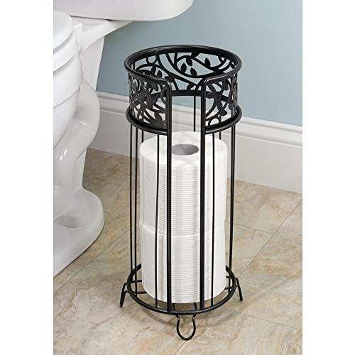 mDesign mDesign Decorative Free Standing Toilet Paper Holder Stand with Storage for 3 Rolls of Toilet Tissue - for Bathroom/Powder Room - Holds Mega Rolls - Durable Metal Wire - Matte Black