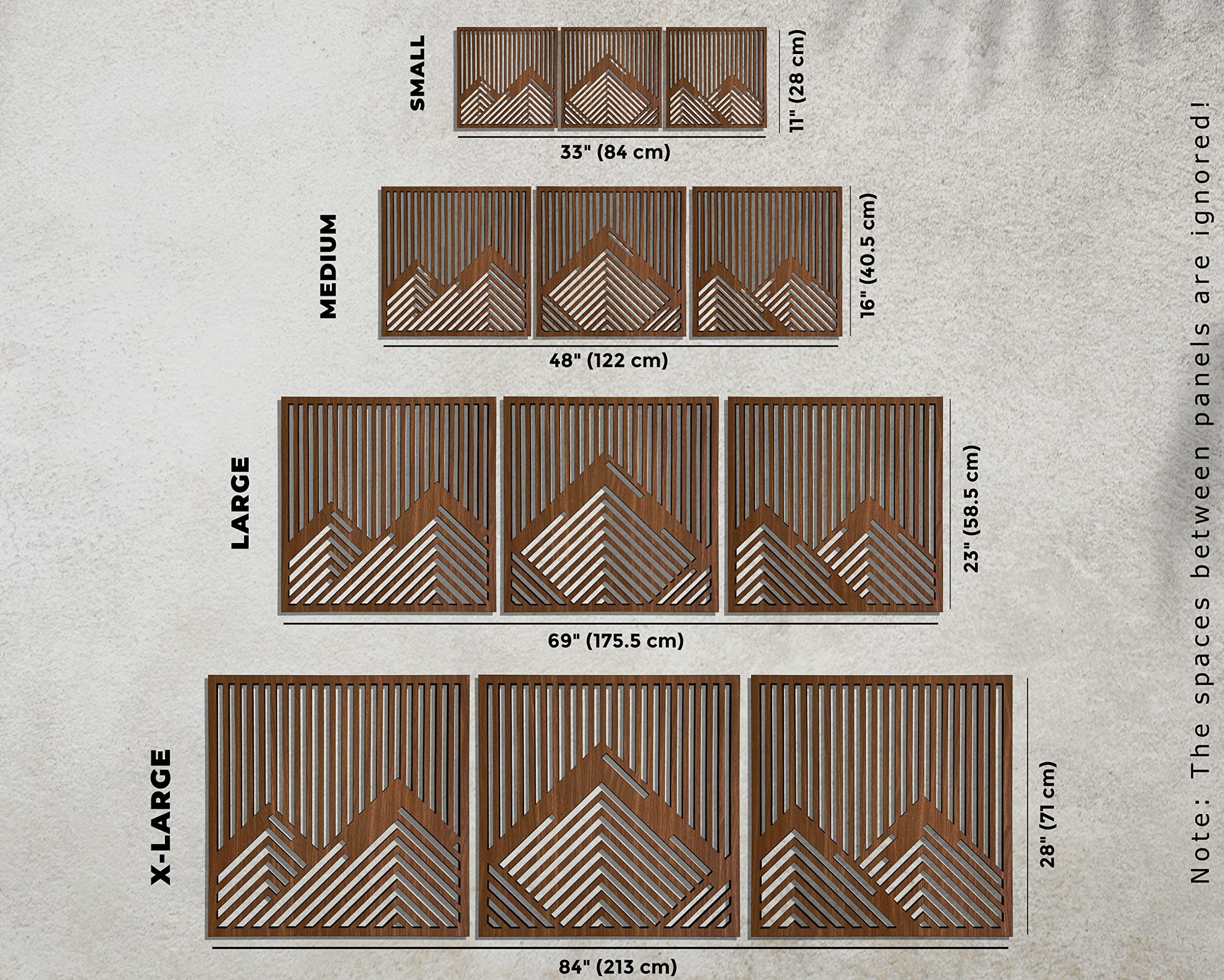 Ent Wood Art Geometric mountain wood wall art decor, 3 piece mountain wooden wall decoration, Large geometric wall art